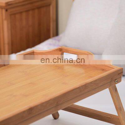 Eco-friendly Foldable Bamboo Bed Tray Wooden Decorative Coffee Table for Serving Laptop Tea Tray with Handles