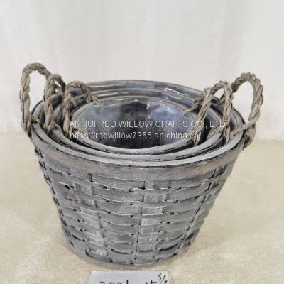 Natural Woven Wicker Storage Handles Basket, Gray Willow Storage Basket