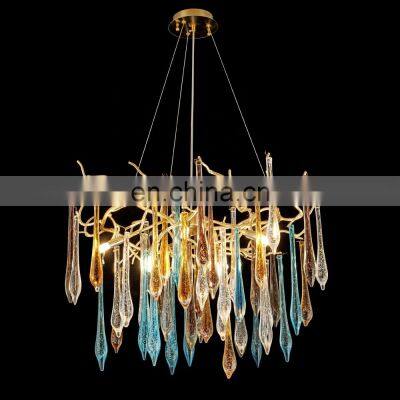 Modern Indoor Decoration Hotel Villa Tree Branch Luxury Colored Glass Chandelier Light