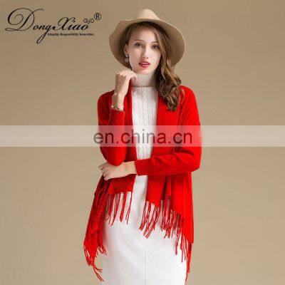 long sleeves women thick warm cashmere poncho sweater with tassel