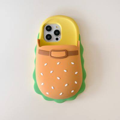 Cartoon Cute Hamburger Slippers Soft Protective Shockproof Mobile Phone Accessories Cover Case For iPhone 14 15 Pro 16 Pro max