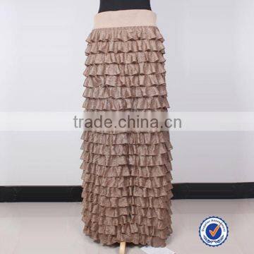 Women Clothing golden knitted skirt for woman flounced long maxi skirt Ladies Wear Skirt