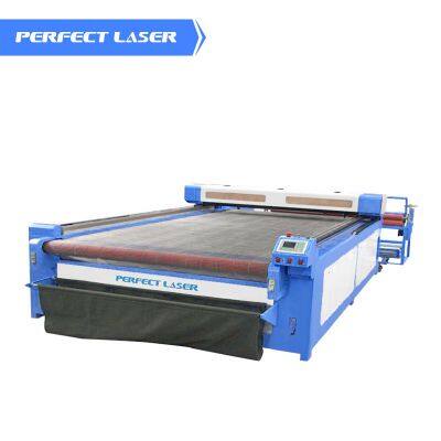 Perfect Laser 80w 120w 150w auto laser engraving machine leather fabric cloth engraving with auto feeding system