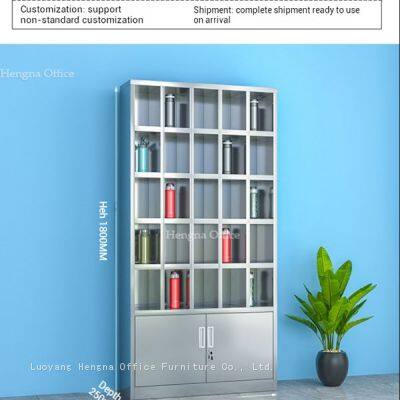 2024 New Design 60 Slot Large Stainless Steel Water Bottle Storage Cabinet, All-Steel Waterproof for Factory/Gym/School W900xD600xH1260mm