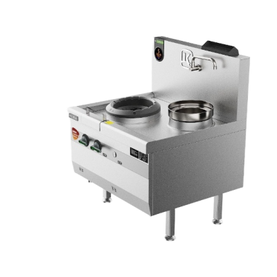 Energieeffizienter kommerzieller Gasherd im Stil der Little Green Cloud mit einem Bratpfannenfeld und einem Warmhaltefeld und Sicherheitsfunktion