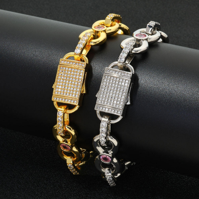 Women's Hip Hop Diamond Bracelet Gold Plated Pink Zircon Infinity Link Chain Elastic Clasp Chain Bracelet Jewelry for Gift