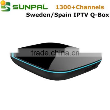 Android 5.1 S905 iptv receiver Q BOX with iptv apk account for USA French Sweden Sport IPTV Box