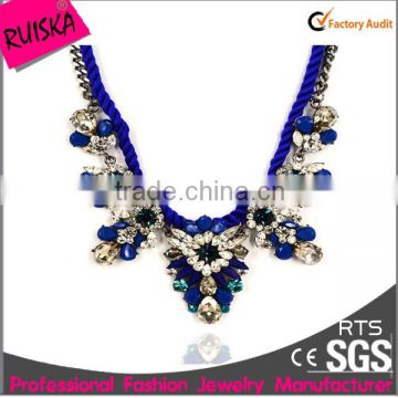 Top Fashion Wholesale Sapphire Rope Macrame Necklace With Acrylic Teardrop