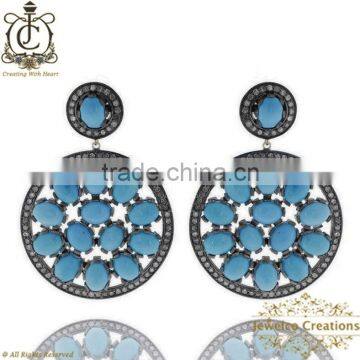 Geniune Turquoise Round Earrings Jewelry,14kt Yellow Gold Earrings Jewelry,925 Silver Dangling Style Women's Jewelry Wholesaler