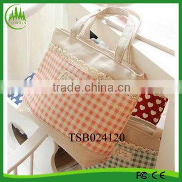 wholesale alibaba china plaid fabric lunch bag portable food bag