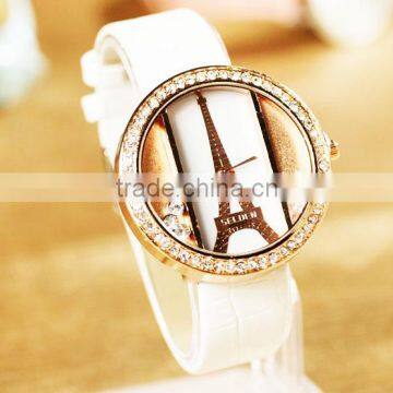 SWH 0656-1 China wholesale cheap leather bracelet watch with eiffel tower design