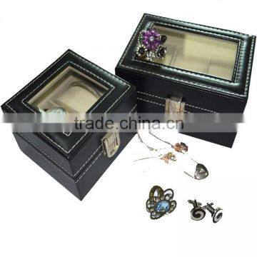 Luxury PU Leather Seeing-through Top Wooden Watch Boxes With 2- 3 Slots photo-3