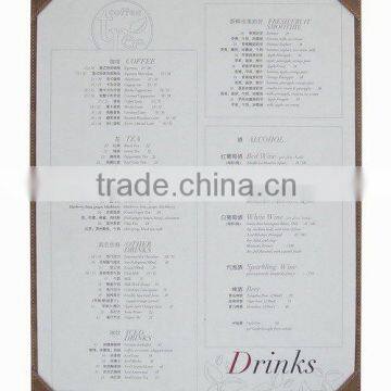 Single menu board /menu cover /coffee menu folder