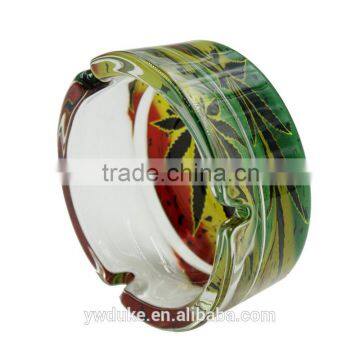 Wholesale new GT-1102 design cheap clear glass ashtray round glass ashtray with decal