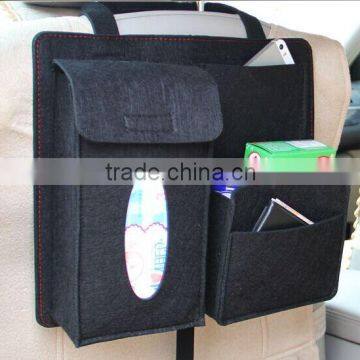 Car back seat hanging storage bag made of felt with many pockets design high quality felt material car seat back