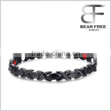 Leaf Shaped Stainless Steel Bio Magnets Bracelet, Black Power Stone Bracelets