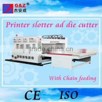 2 clours Flexo printing slotting and die cutting machine with chain feeding