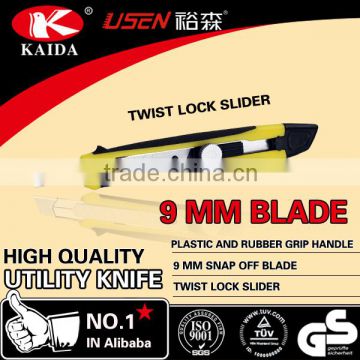 Plastic with rubber grip handle 9mm twist lock rubber grip cutter knife