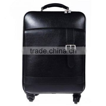 2016 hot sale good quality men's genuine leather trolley bag,black leather travel bag