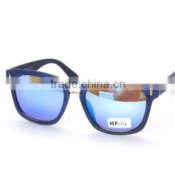 Hot selling cheap black plastic frame sunglasses with blue revo lens