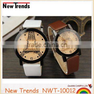 Fashion Eiffel Tower Cheap Leather Wrist Couples Watch