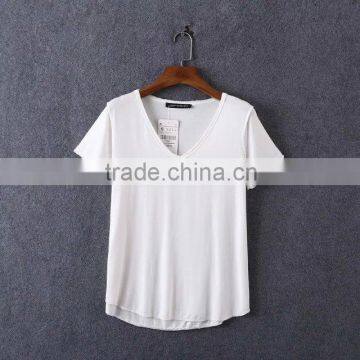 women clothing pure color deep v neck t shirt of casual cotton t shirt