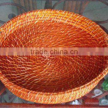 Gift craft bamboo woven round tray, orange rattan tray