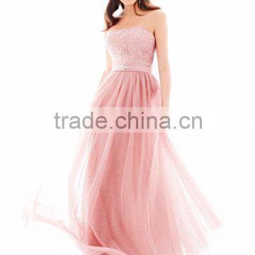 (MY2414) MARRY YOU Sweetheart Pink Lace Top Chiffon Bridesmaid Dresses Long