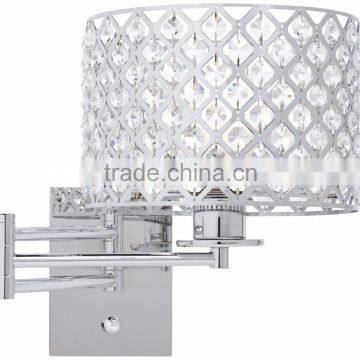 1017-7 metal shade latticed with sparkling crystal Plug-In Swing Arm Wall Lamp