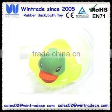 Rubber green duck changed to yellow color on hot water