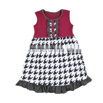 Wholesale 2016 Children Outfit Houndstooth Printed Dress Match Wine Triple Ruffle Pants Clothing Set Baby Girl Fall Clothes photo-4