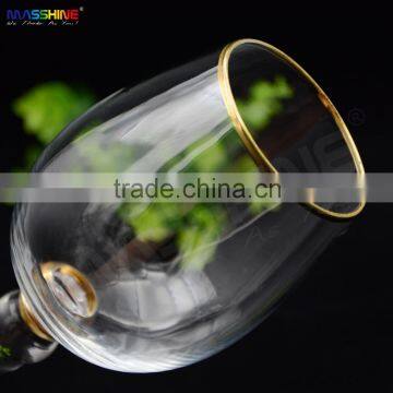 Manufacturer Wholesale Cheap Elegant Unusual Handmade Red Wine Glass With Gold Sliver Rim With Horn Shape Bottom photo-2