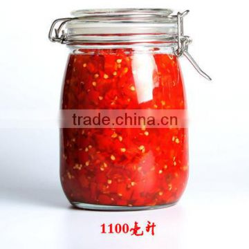 1000ML High quality glass storage jar/glass jar with metal clip/glass airtight jar