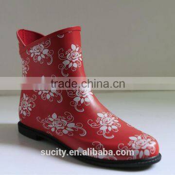 sexy red ankle female floral rubber rain boots