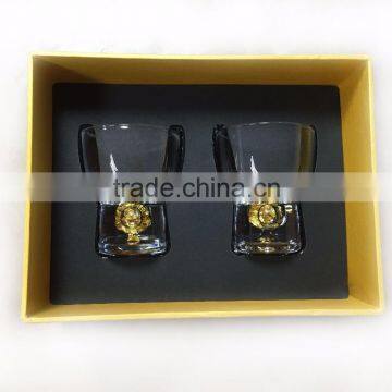 3D Gold Foil Filled on the Bottom Sake Custom Shiny Clear Glass Small Cups photo-6