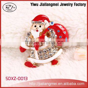 Christmas Theme Jewelry Red Santa Claus Rhinestone Alloy Brooch with Christmas Gift