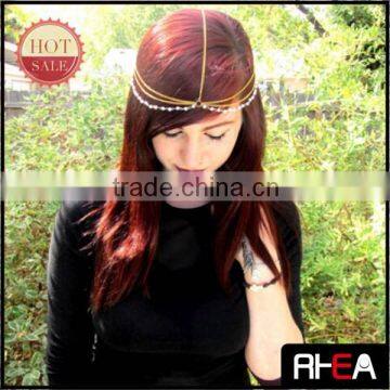 Gold Metal Adjustable Head Chain with Multiple Pearls and Links JewelryRH11424