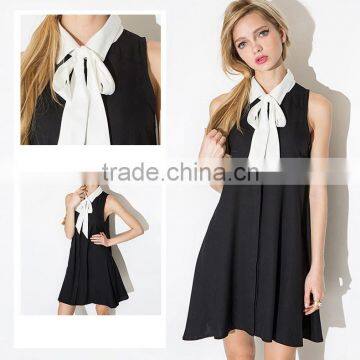 Women Crew Neck Short Sleeve Black Tank Mini Dress photo-5