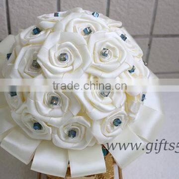 Elegant White Wedding Bridal Bouquet With Blue Ctrystal Wholesale photo-2