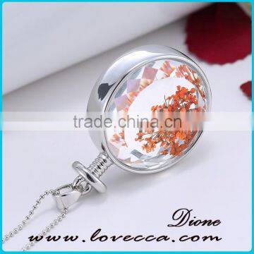 Silver Color Plating Glass Dried Flower Necklace photo-3