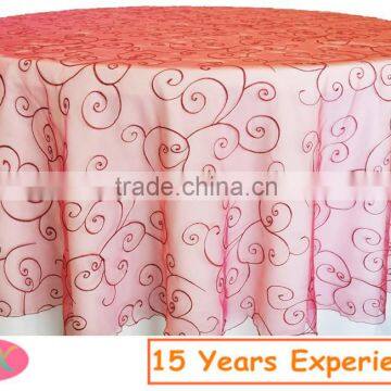 100%Polyester embroidered organza round table overlay for wedding