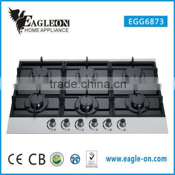 EGG6873 87cm Tempered glass gas stove/ gas hobs/ cooktop/ 6 sabaf burners