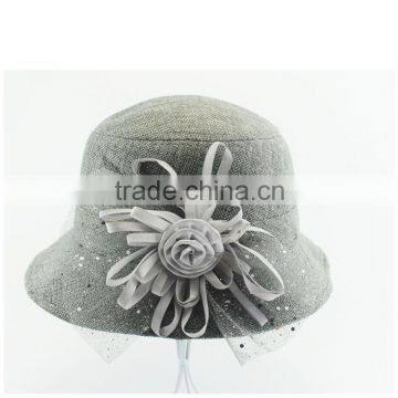 2015 Grey New Fashion Fedora Cap Handmade Straw Hats High Quality Old Women Bucket Flower photo-3
