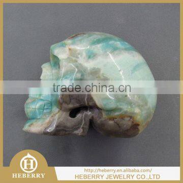 natural amazonite crystal skull with whole carving/sculpture best gift to friends