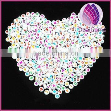 wholesale kids round loose acrylic letter alphabet 4x7mm white beads with colorful letter