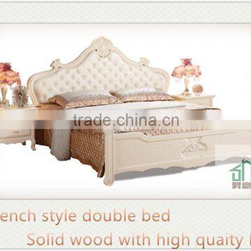 Korea Style White Leather Diamond Bed HA-821# White Wood Bed Wood Double Bed Models