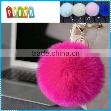 Wholesale handmade 8-10cm rabbit fur ball plush keyring, plush keychain