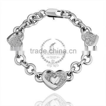 18KGP Platinum Plated Crystal Rhinestone Lovers' Heart Women Flower Bangle Bracelet Fashion Jewelry B003 photo-2