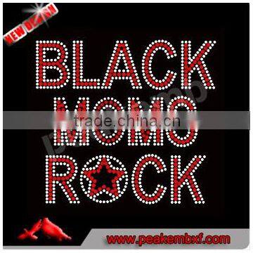 Wholesale 2017 Stones Crytal Black Moms Rock Hot Fix Rhinestone Motif Transfer for Shirt