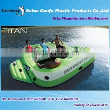 Titan giant 6 person PVC inflatable ocean floating seat island Oasis, inflating boat with 8 Cup holder